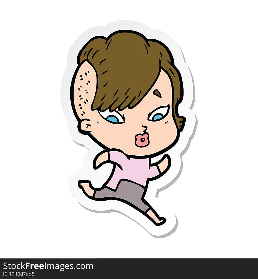 Sticker Of A Cartoon Surprised Girl In Science Fiction Clothes