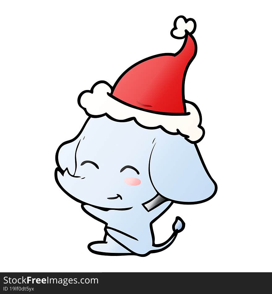 Cute Gradient Cartoon Of A Elephant Wearing Santa Hat