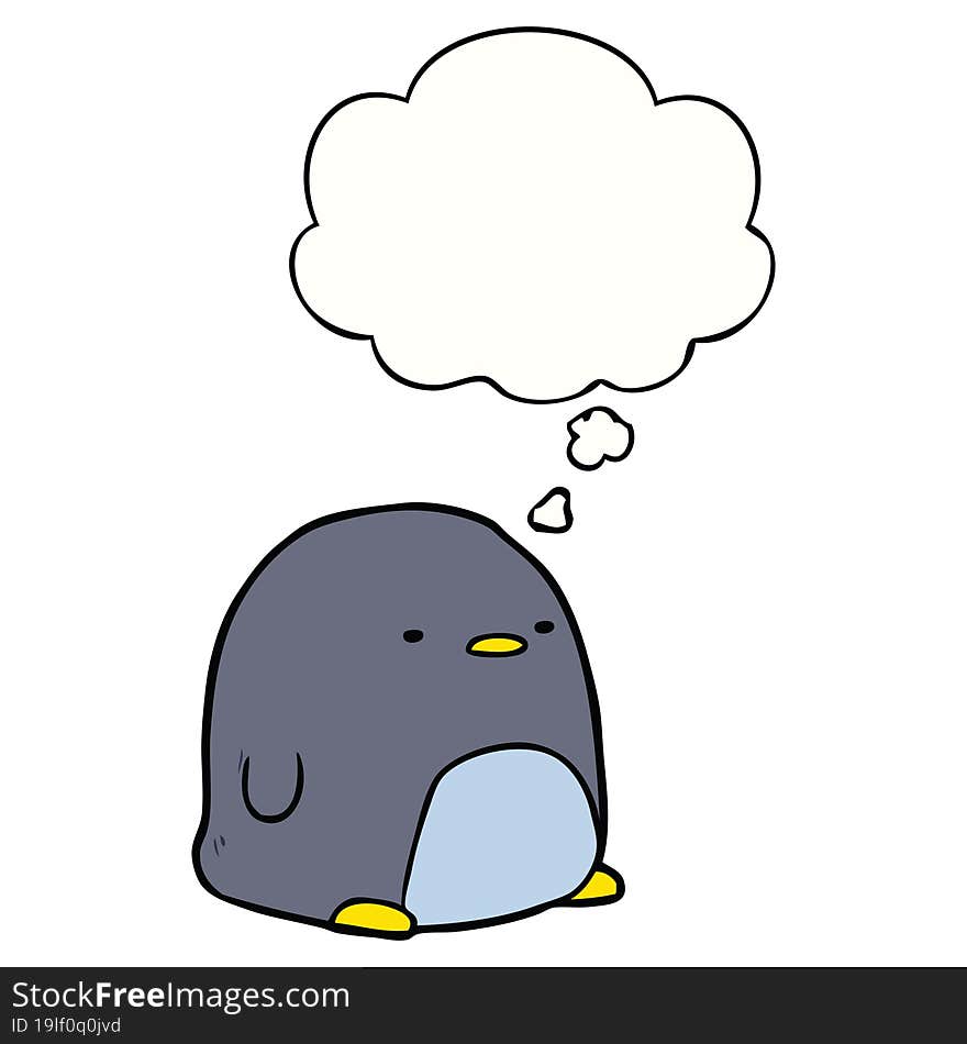 Cute Cartoon Penguin And Thought Bubble