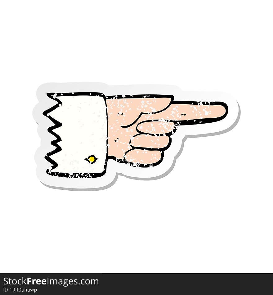 retro distressed sticker of a cartoon pointing hand symbol