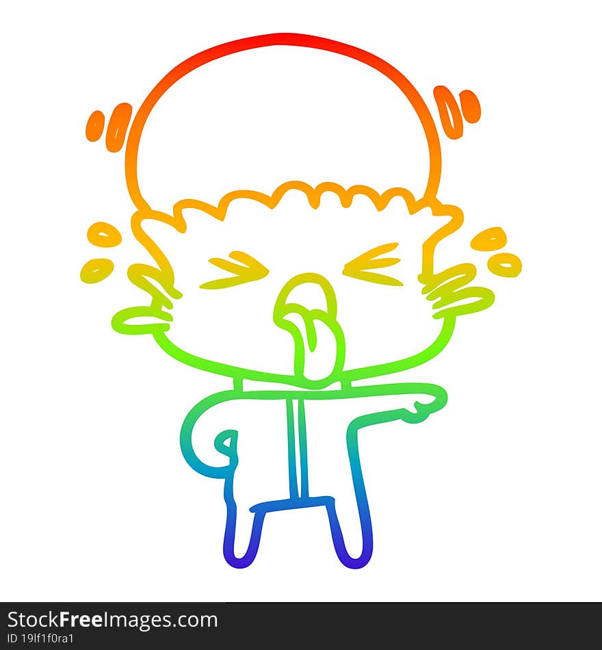 Rainbow Gradient Line Drawing Weird Cartoon Alien Pointing