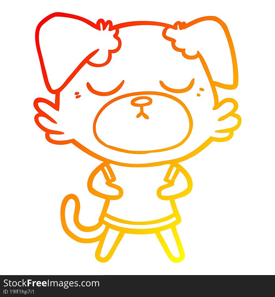 warm gradient line drawing of a cute cartoon dog