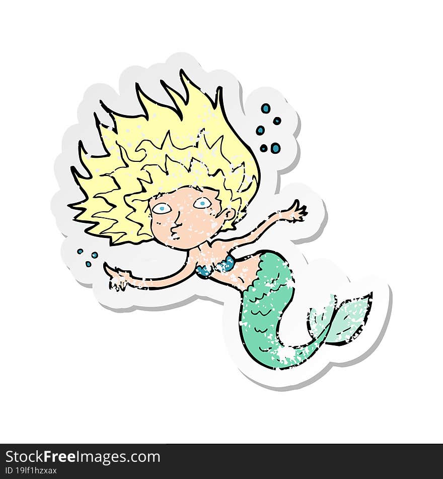 retro distressed sticker of a cartoon mermaid