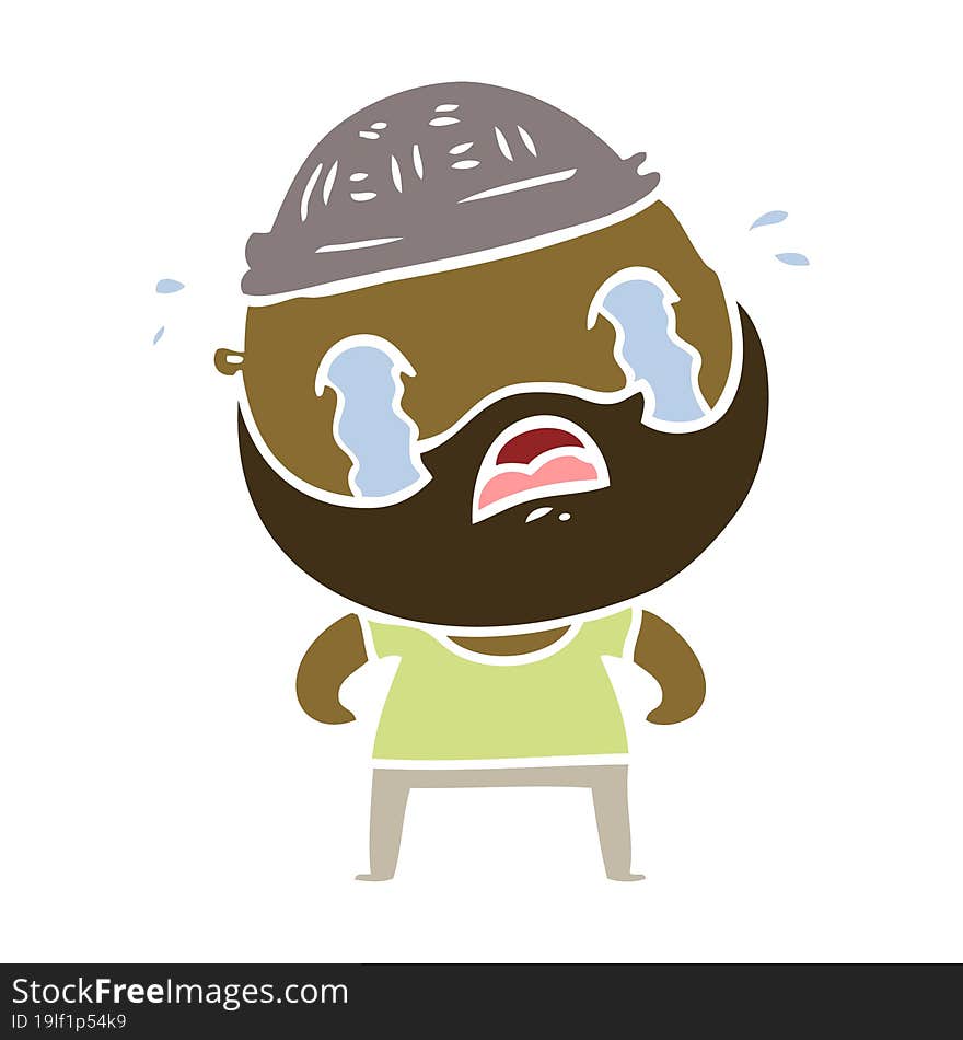 Flat Color Style Cartoon Bearded Man Crying