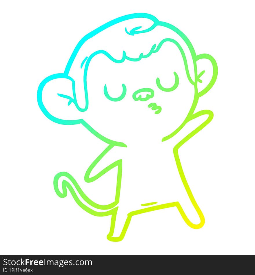 cold gradient line drawing of a cartoon monkey