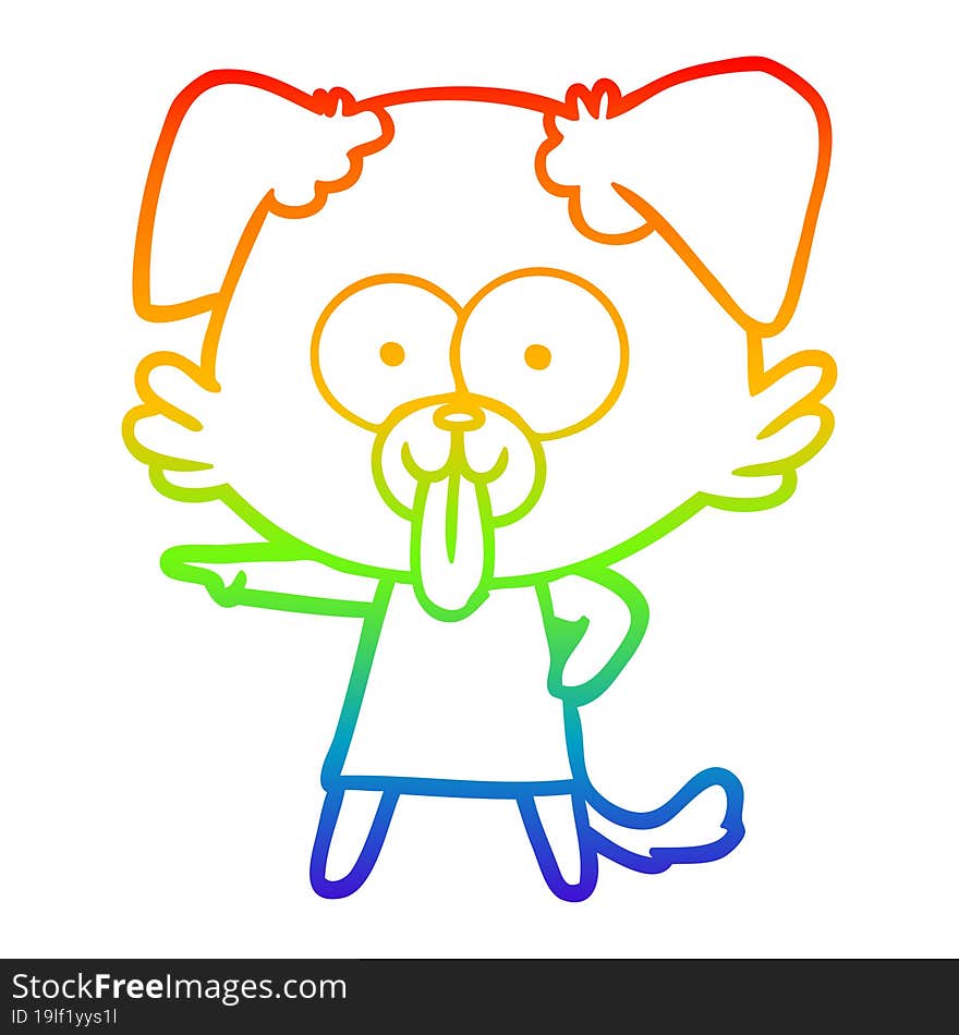 rainbow gradient line drawing cartoon dog with tongue sticking out