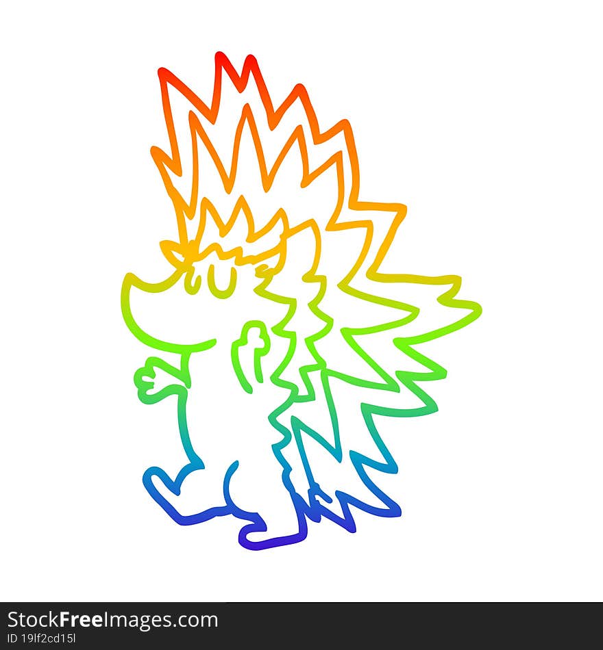 rainbow gradient line drawing cartoon spiky hedgehog