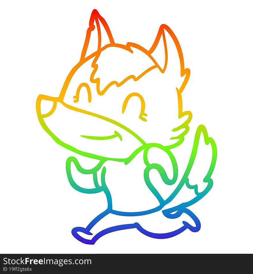 rainbow gradient line drawing friendly cartoon wolf