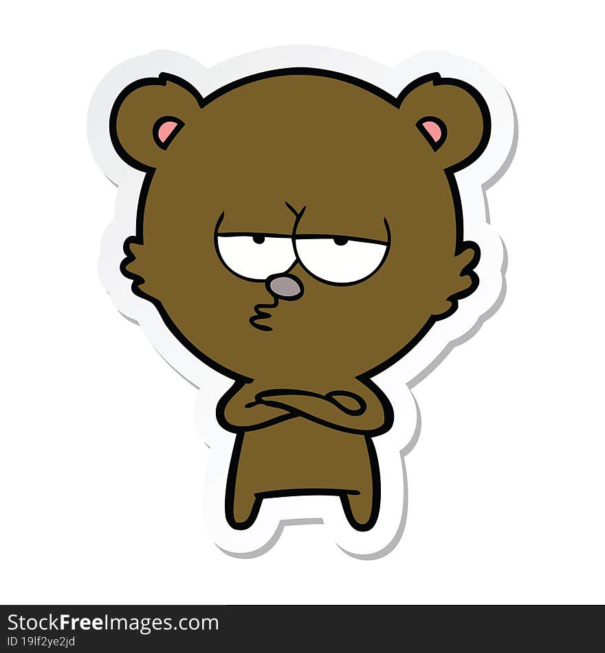 sticker of a bored bear cartoon