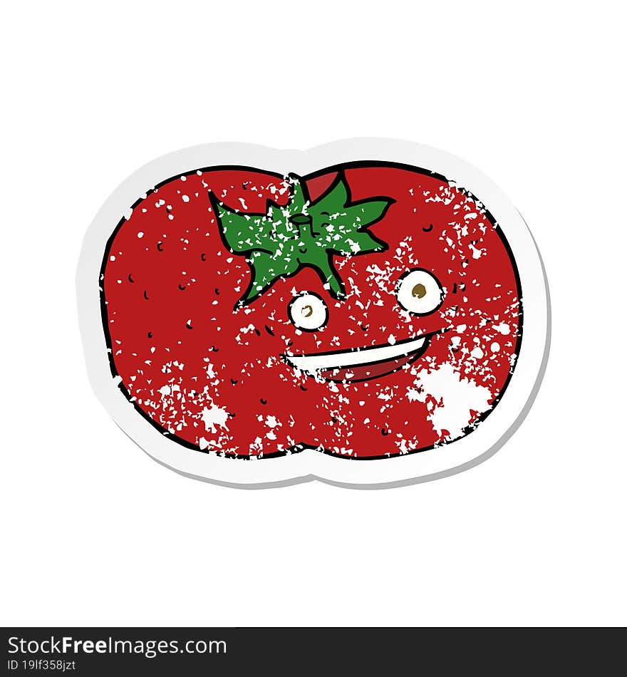 retro distressed sticker of a cartoon tomato