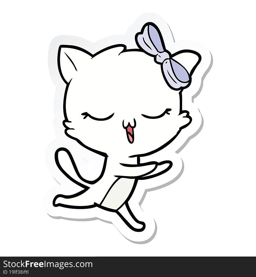 sticker of a cartoon cat with bow on head