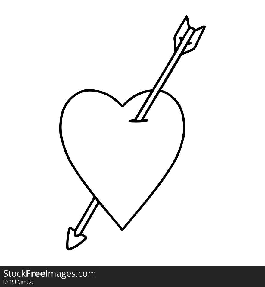 tattoo in black line style of an arrow and heart. tattoo in black line style of an arrow and heart