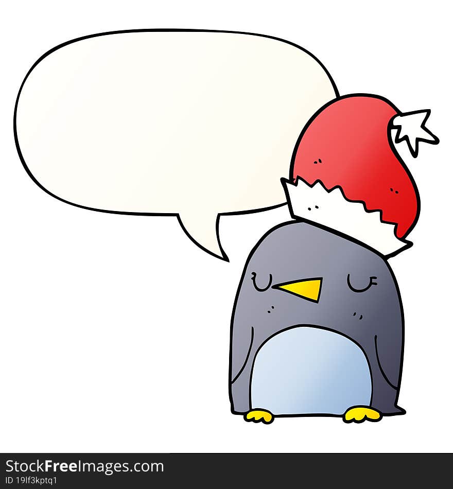 cute christmas penguin and speech bubble in smooth gradient style