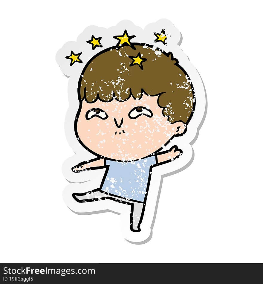 distressed sticker of a cartoon amazed boy