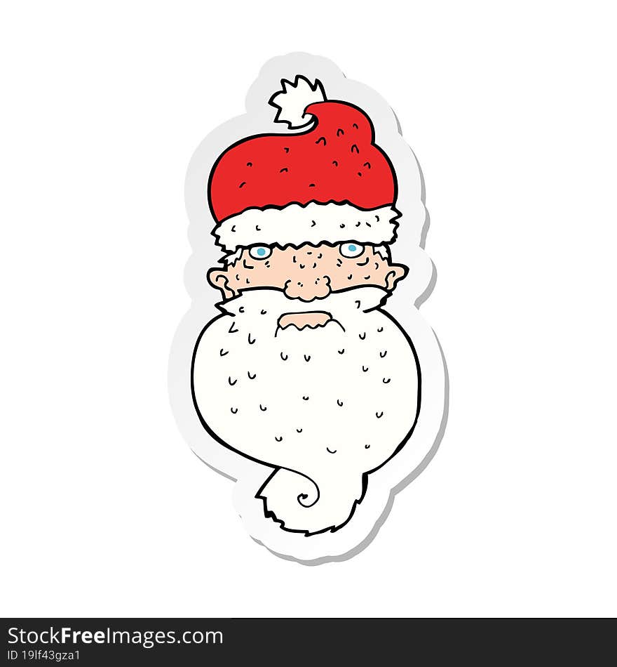 Sticker Of A Cartoon Grim Santa Face