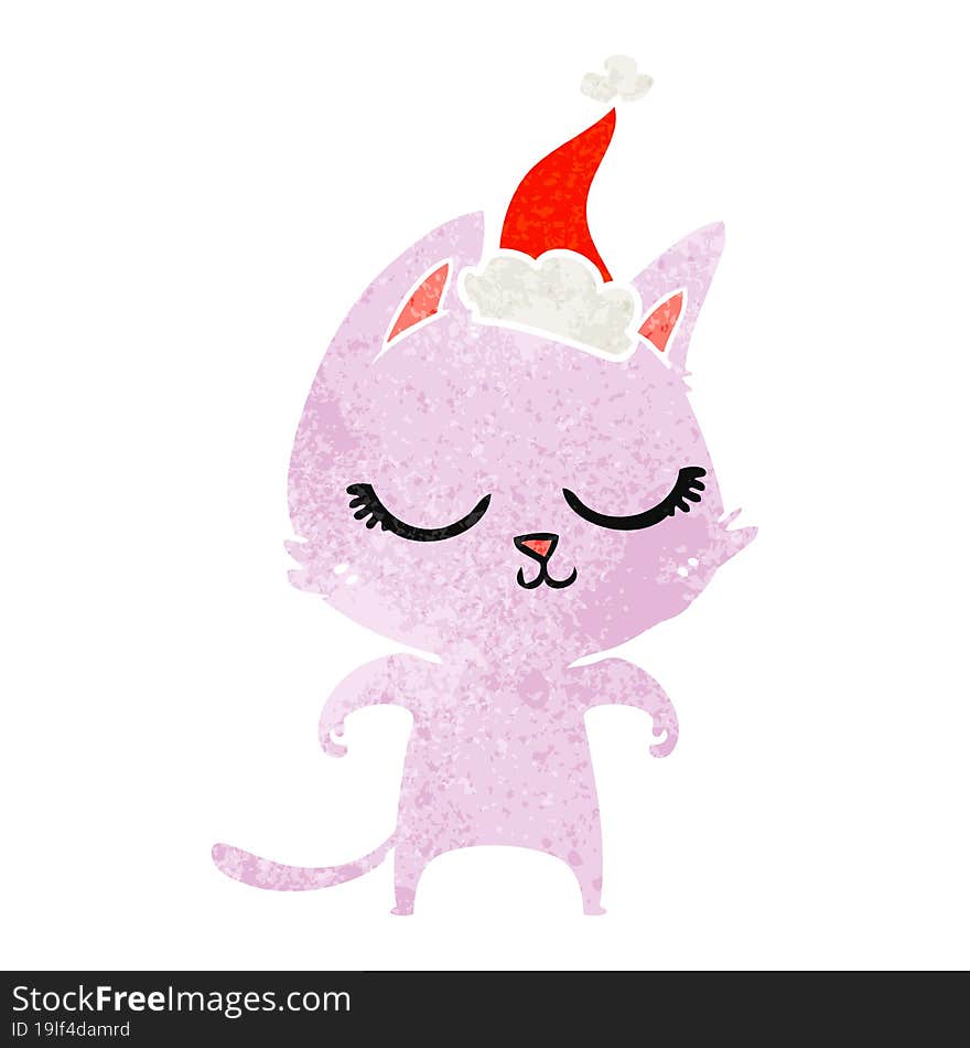 calm retro cartoon of a cat wearing santa hat