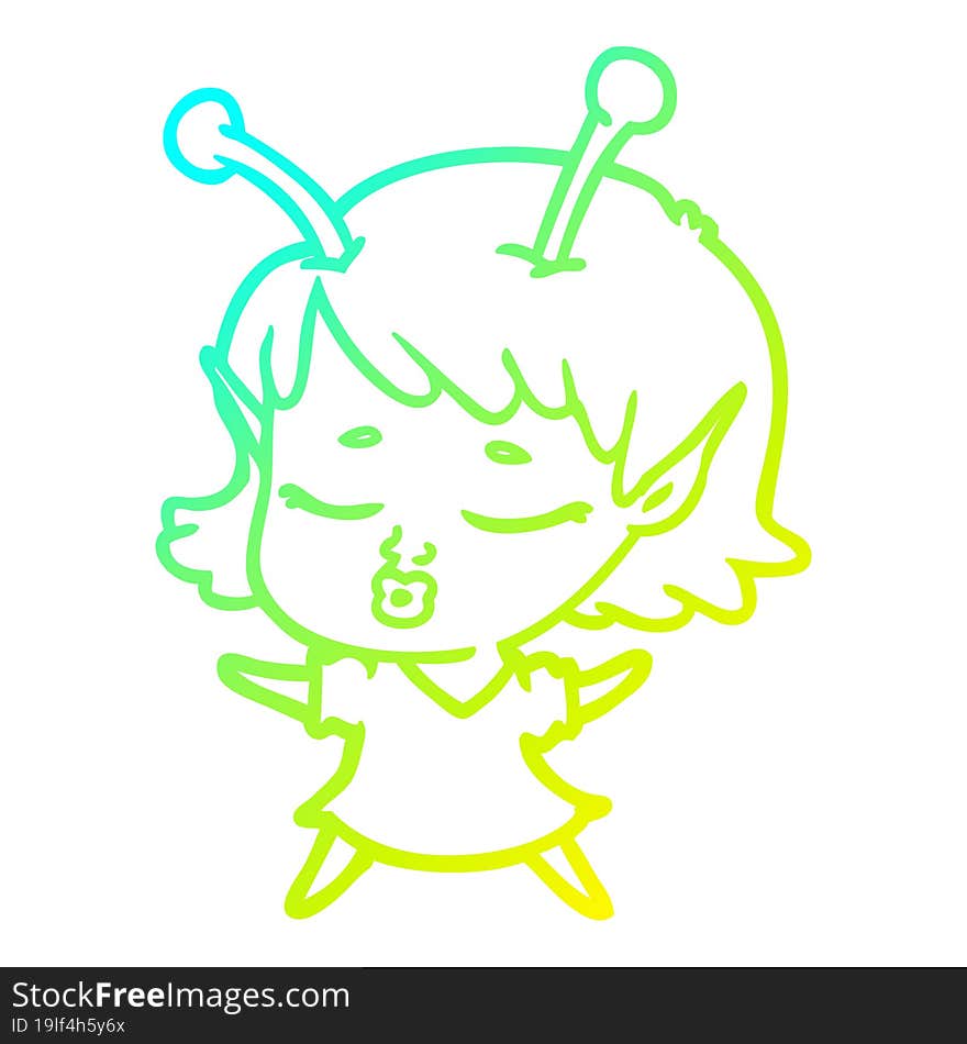 cold gradient line drawing cute alien girl cartoon