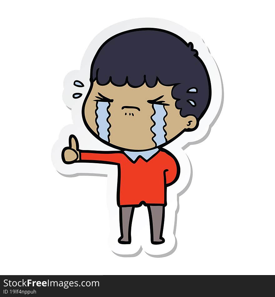 sticker of a cartoon man crying