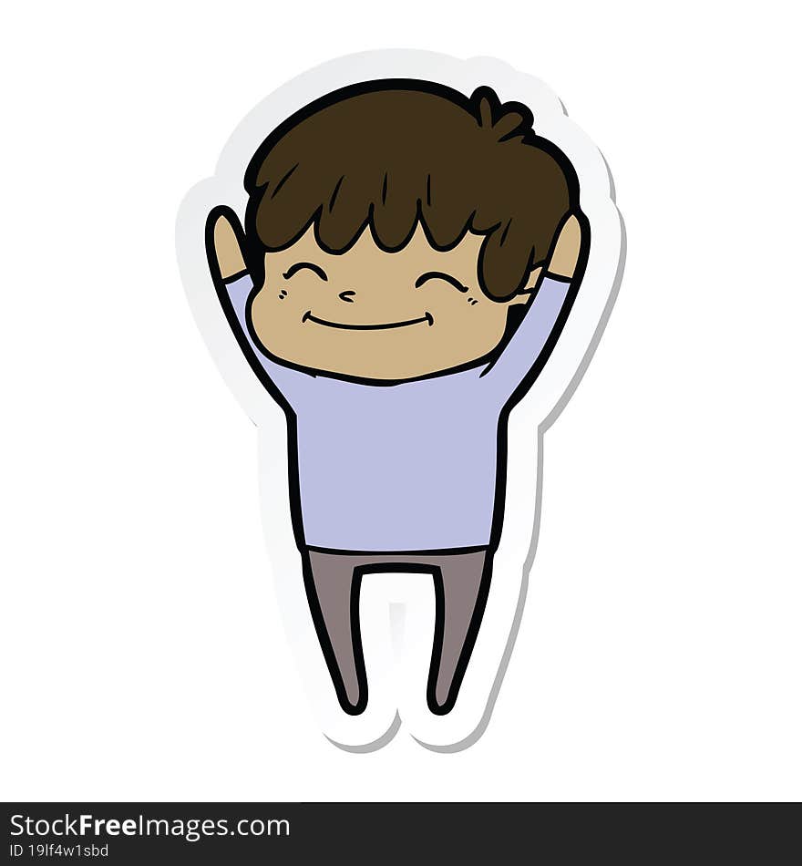 sticker of a cartoon happy boy