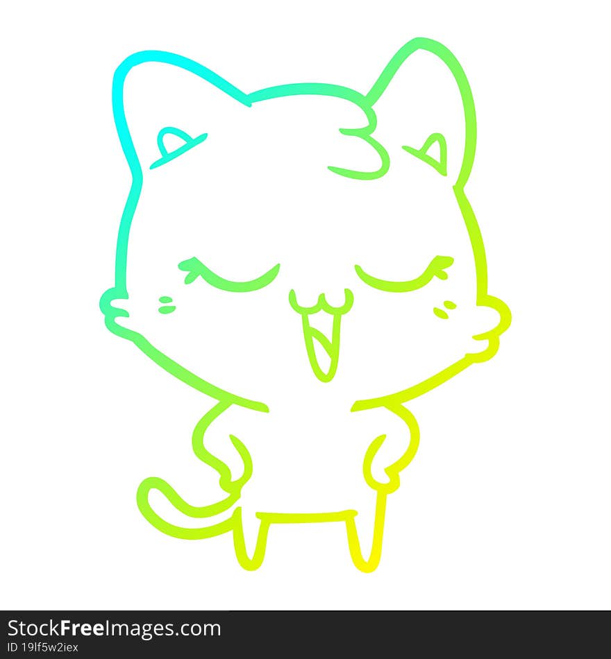 cold gradient line drawing of a happy cartoon cat