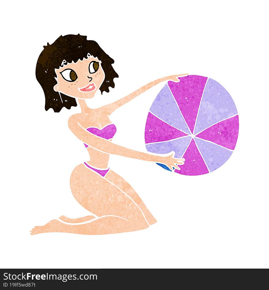 Cartoon Bikini Girl With Beach Ball