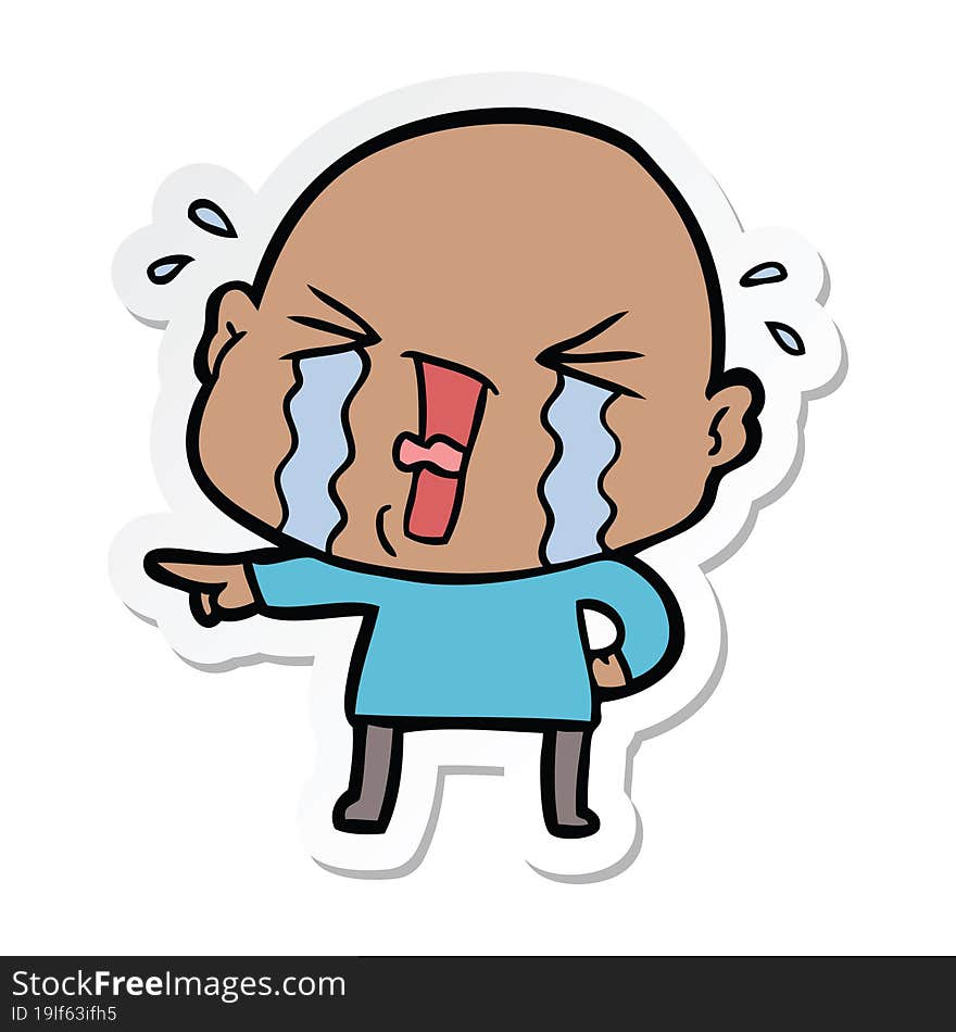 Sticker Of A Cartoon Crying Bald Man