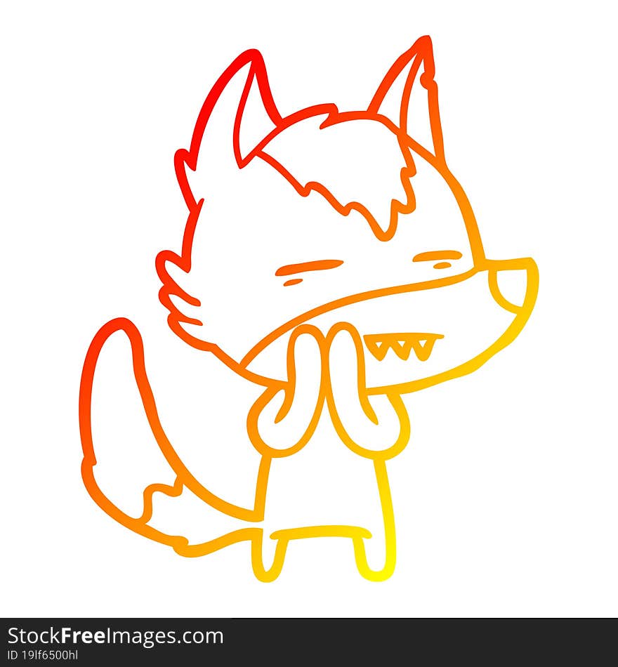 warm gradient line drawing of a cartoon wolf showing teeth