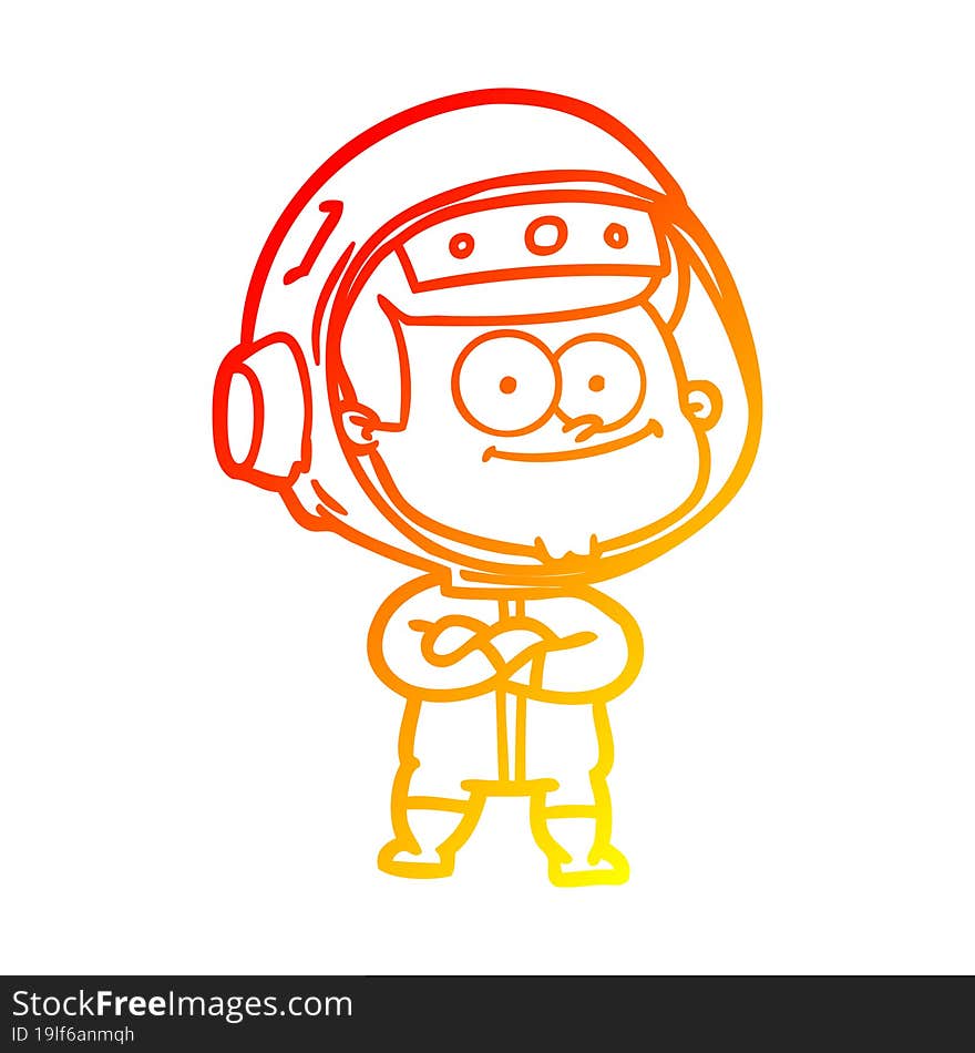 warm gradient line drawing of a happy astronaut cartoon