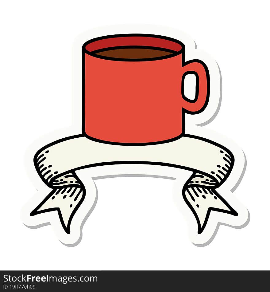 tattoo sticker with banner of cup of coffee