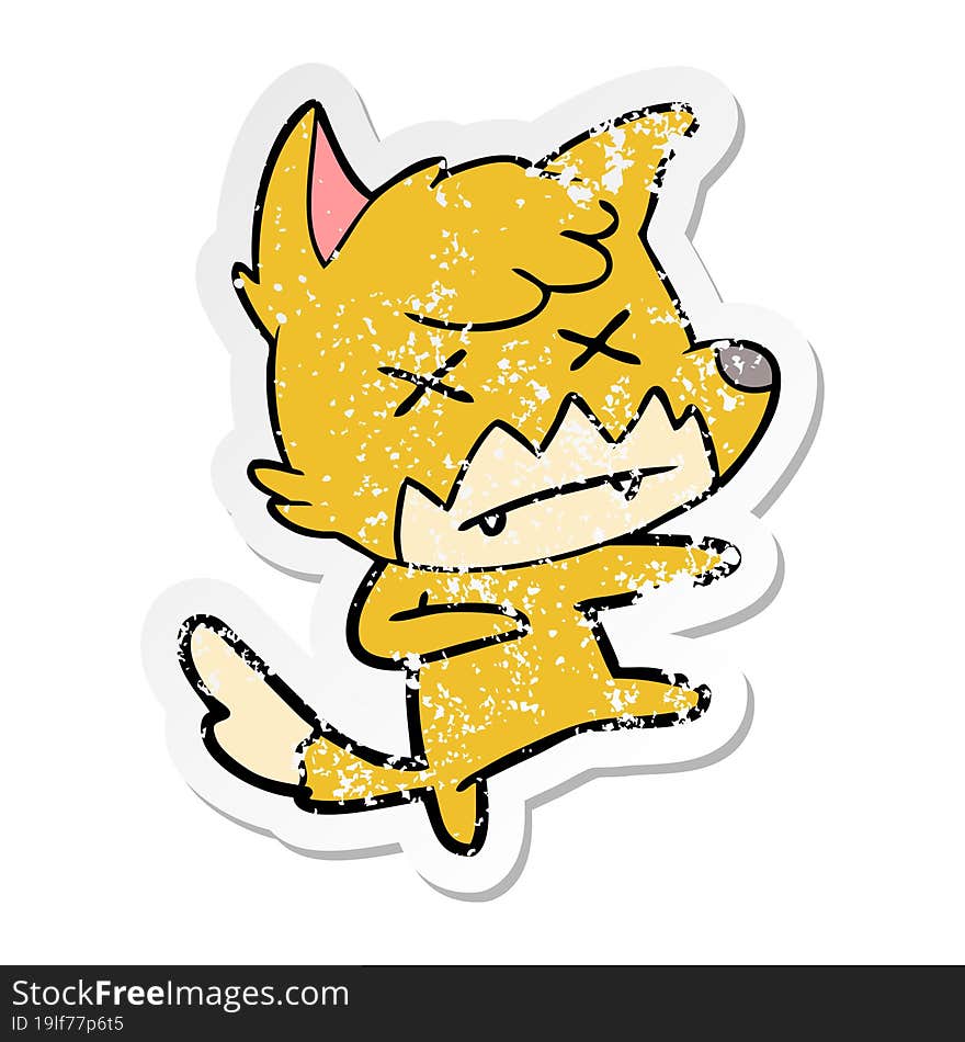 distressed sticker of a cartoon dead fox