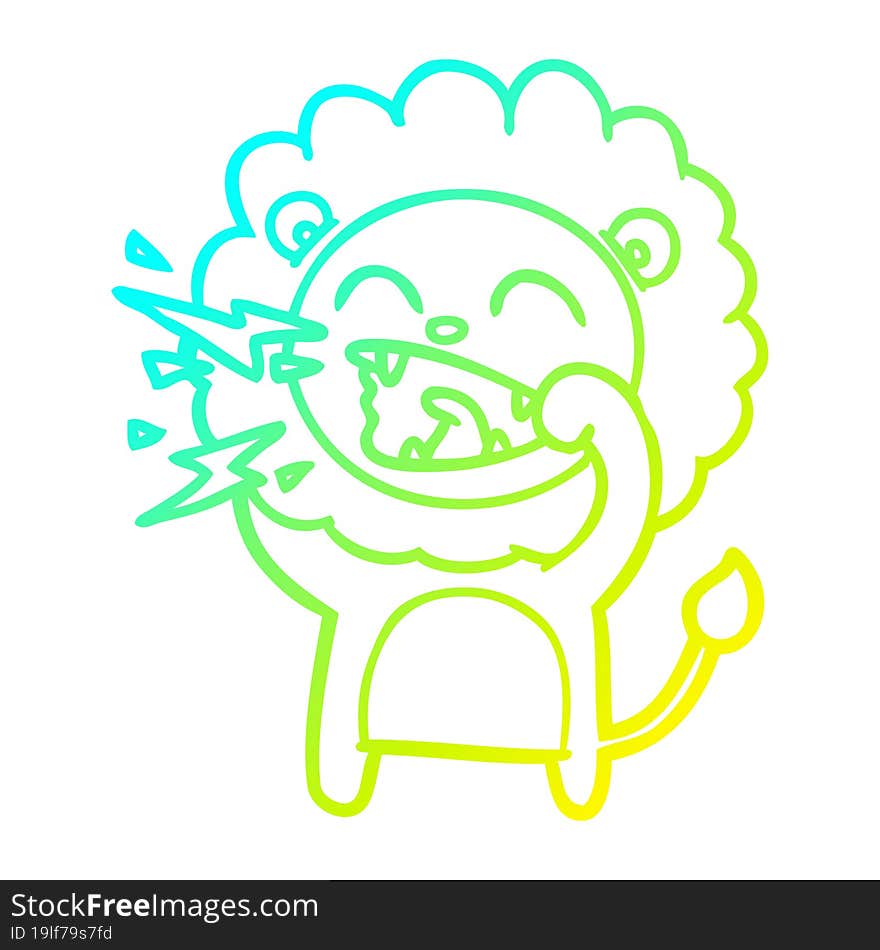 cold gradient line drawing cartoon roaring lion