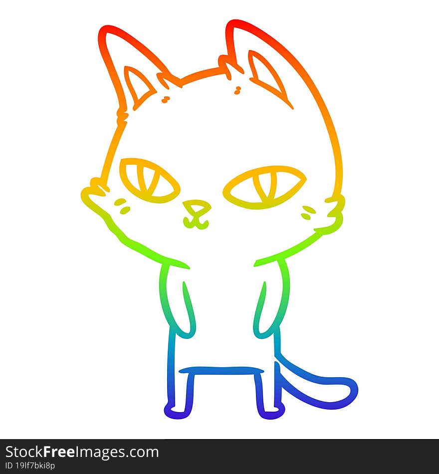 rainbow gradient line drawing cartoon cat with bright eyes