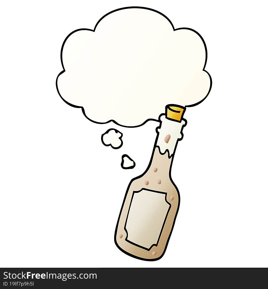 cartoon beer bottle and thought bubble in smooth gradient style