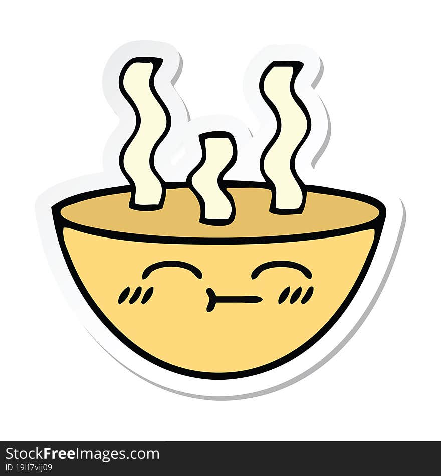 sticker of a cute cartoon bowl of hot soup