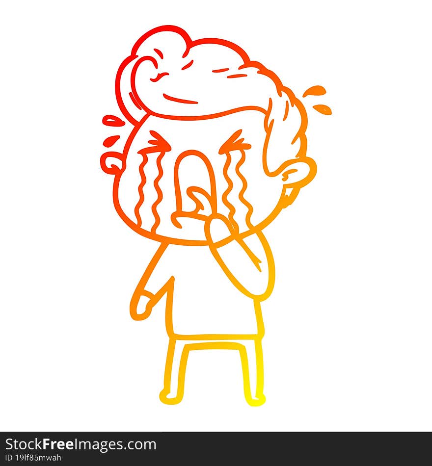 warm gradient line drawing of a cartoon crying man