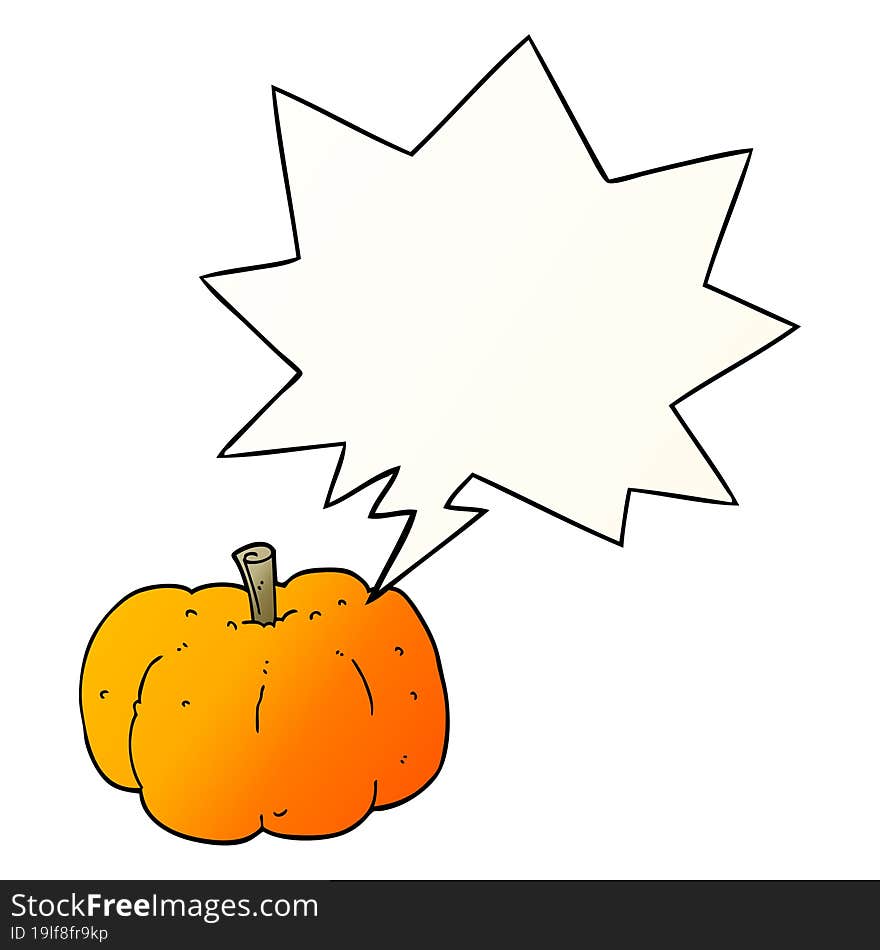 cartoon pumpkin with speech bubble in smooth gradient style