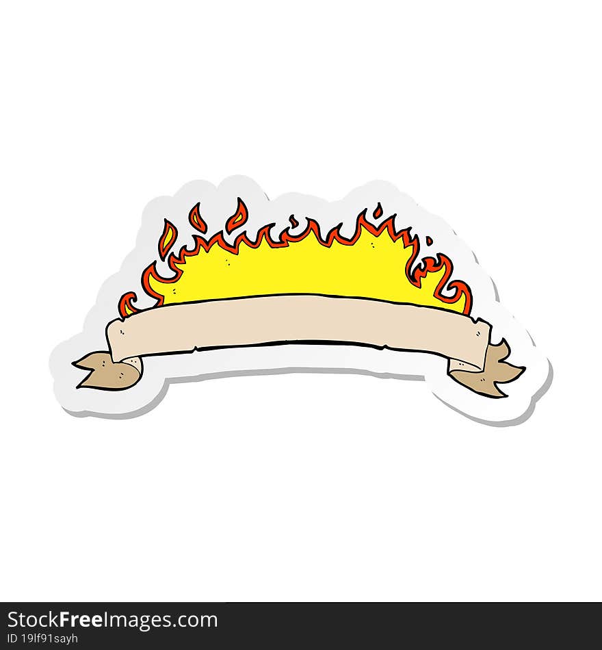 sticker of a cartoon flaming banner