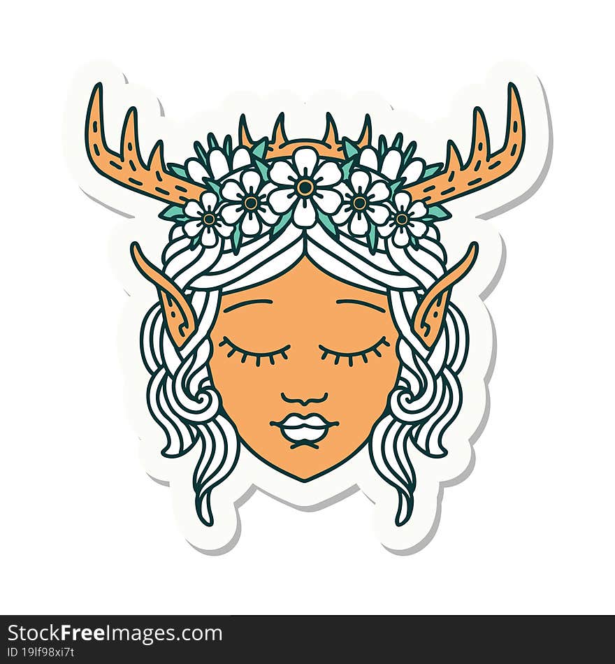 sticker of a elf druid character face. sticker of a elf druid character face