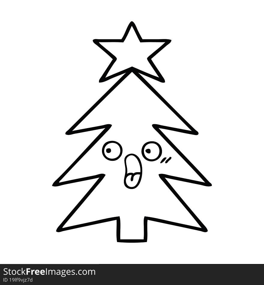 line drawing cartoon christmas tree