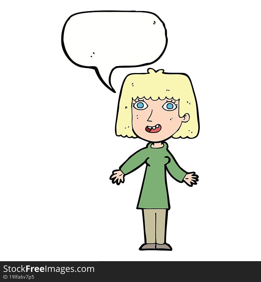 Cartoon Happy Woman With Speech Bubble