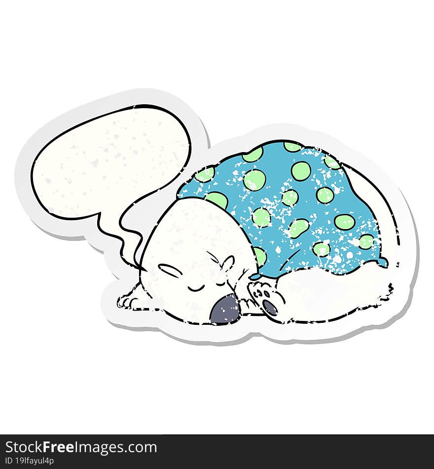 cartoon polar bear sleeping and speech bubble distressed sticker