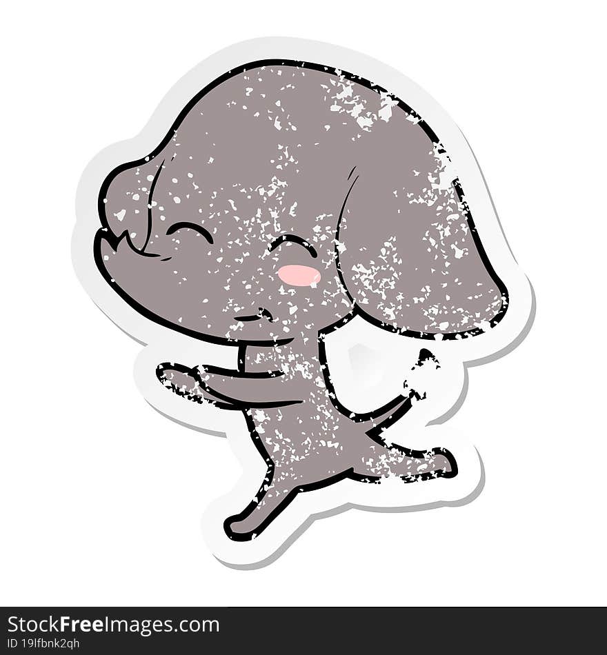 Distressed Sticker Of A Cute Cartoon Elephant Running