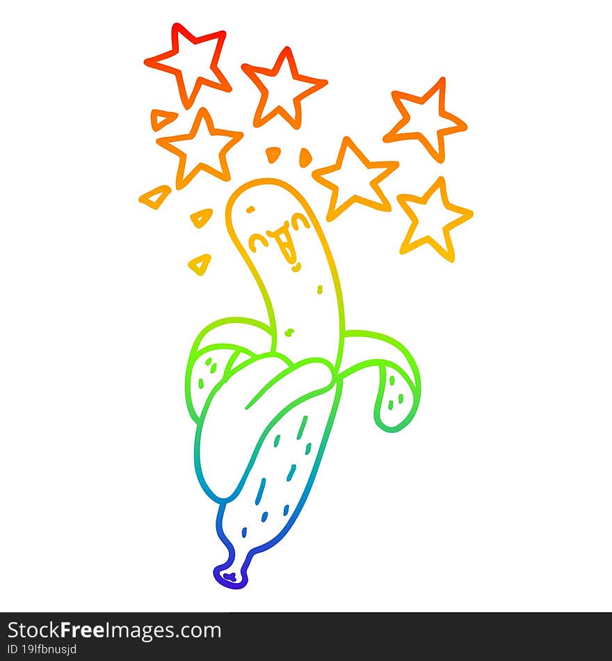 Rainbow Gradient Line Drawing Cartoon Magic Banana