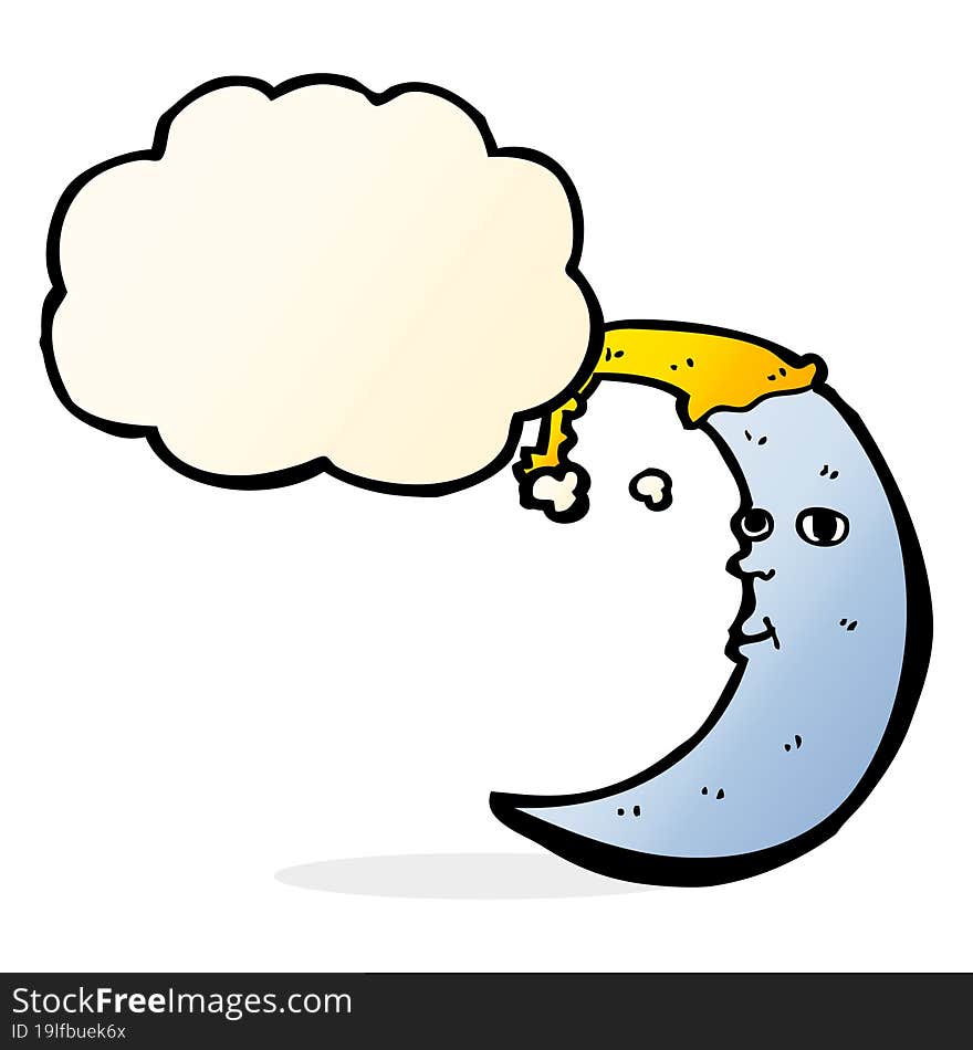 sleepy moon cartoon with thought bubble