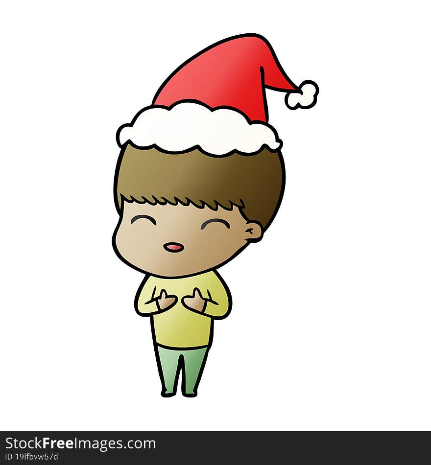 happy hand drawn gradient cartoon of a boy wearing santa hat. happy hand drawn gradient cartoon of a boy wearing santa hat