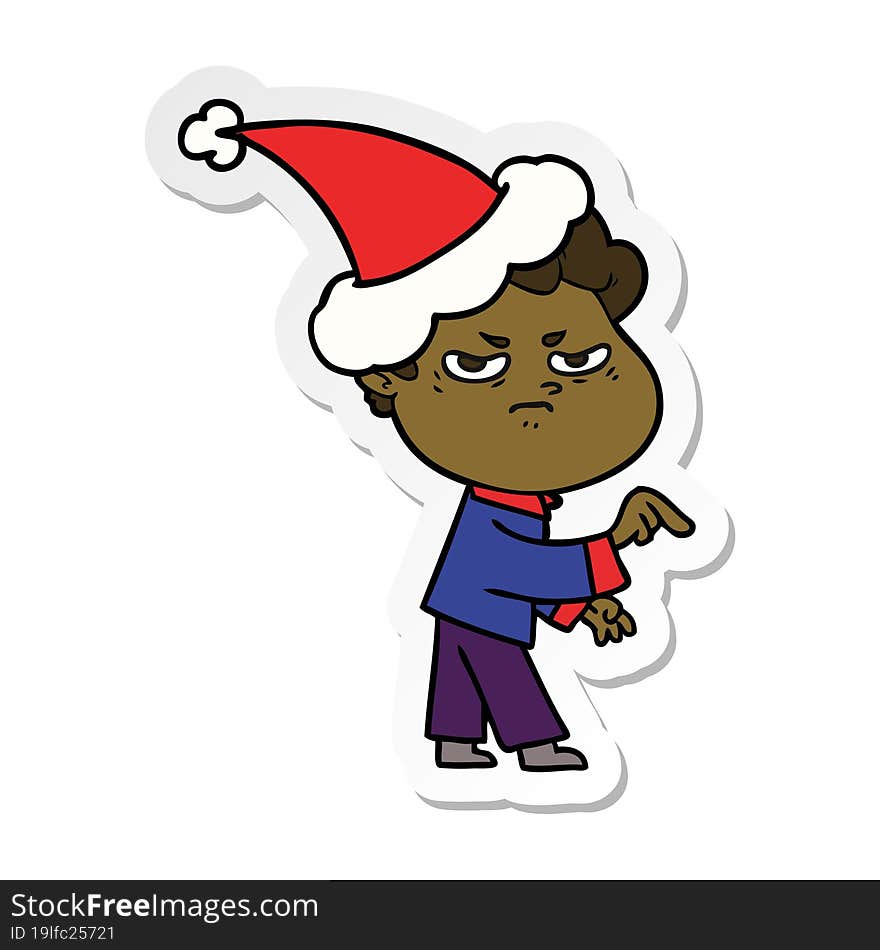 sticker cartoon of a angry man wearing santa hat