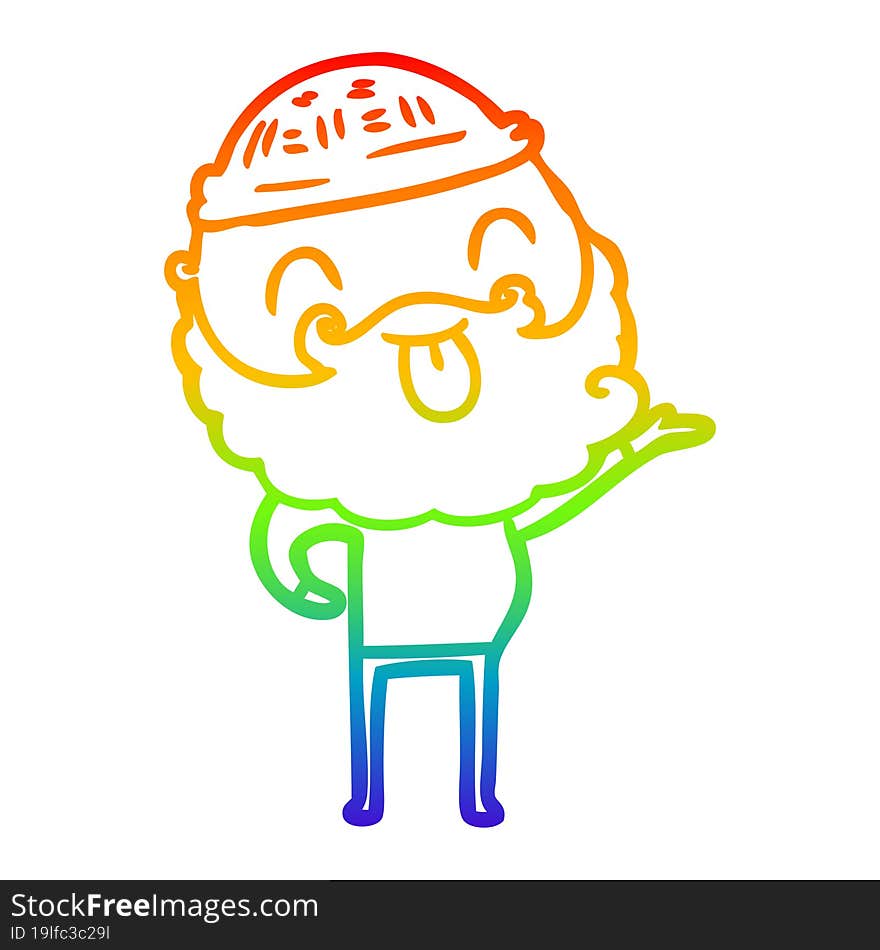 Rainbow Gradient Line Drawing Man With Beard Sticking Out Tongue