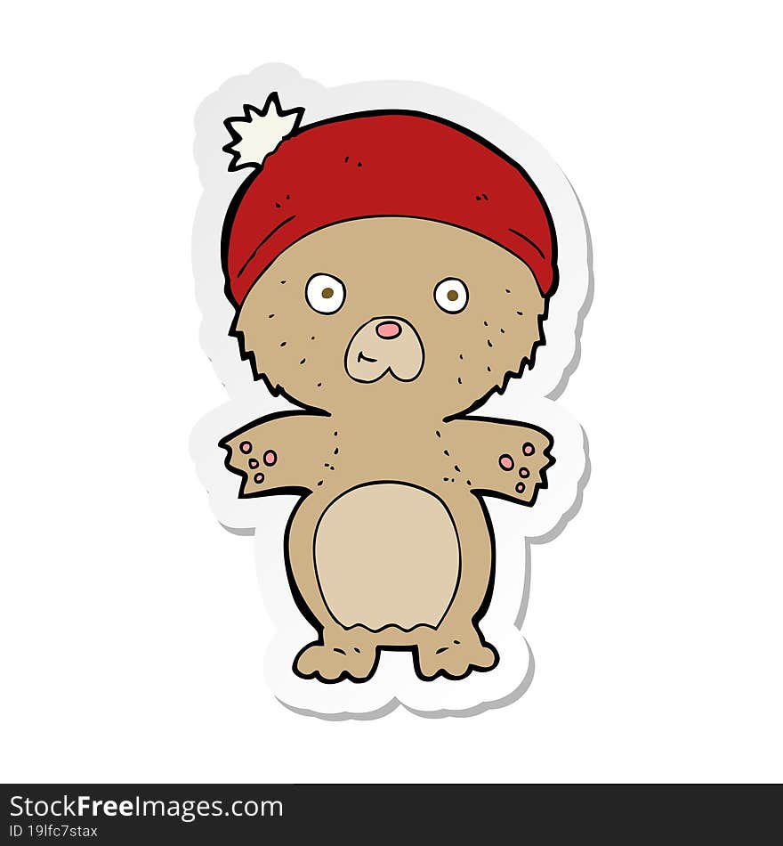 Sticker Of A Cartoon Cute Teddy Bear In Hat