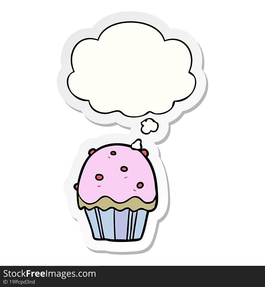 cartoon cupcake with thought bubble as a printed sticker