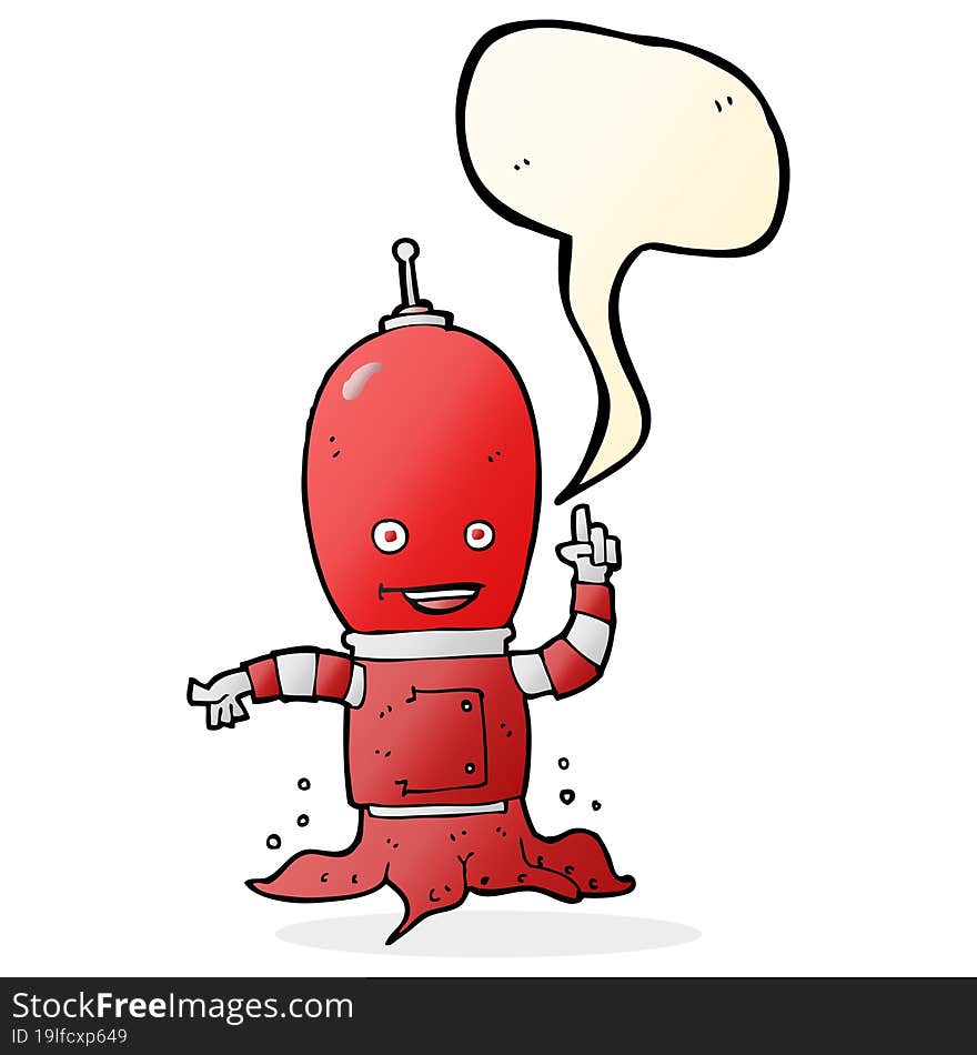 cartoon alien spaceman with speech bubble